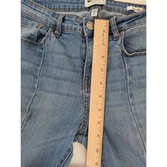 William Rast Crop Flare Jeans Womens 27 Blue Frayed Hem Stretchy Festival Boho - Picture 11 of 12
